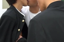 A young Japanese twink gets a double team in a steamy gay threesome. He's spitroasted doggystyle, his tight ass and mouth filled with rock-hard cocks, culminating in a hot cumshot.