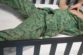 Asian soldier discovers the thrill of edging. Unable to resist, he succumbs to the pleasure, his cum painting a beautiful picture of ecstasy. A tantalizing display of self-control and unbridled lust.