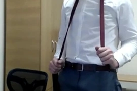 Twink boss precum shoe play and suit strip