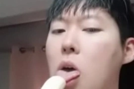 My korean sucking on his favorite fruit