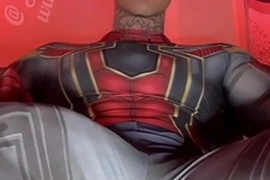 Stroking my massive cock in super hero costumes before shooting a huge load