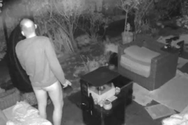 Cum dropping caught on outdoor security cam