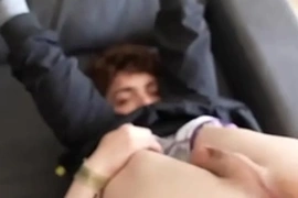 Fun-sized twink gets double penetrated by his skinny hung friend & his step-dad