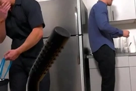 Janitor barebacked by boss in the office
