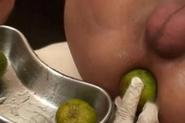 Asian twink prostate checked with big dildo